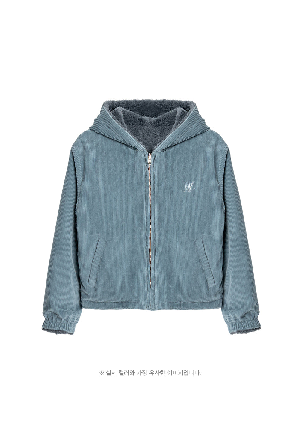 Reversible fleece crop hood zip-up charcoal + blue