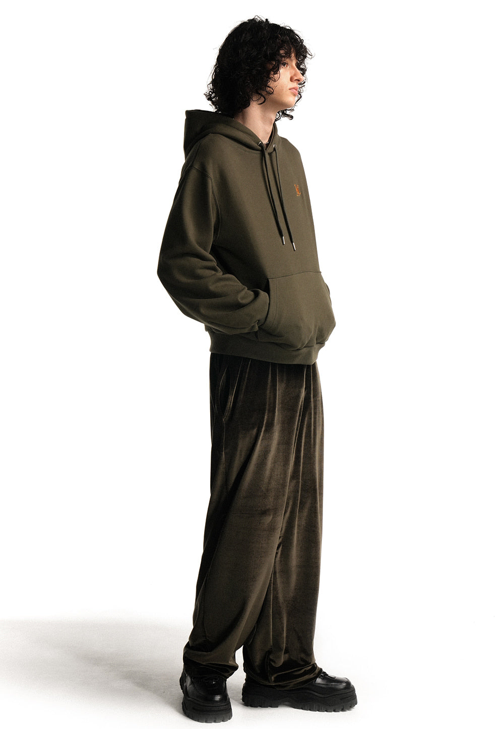 Signature velour wide pants khaki