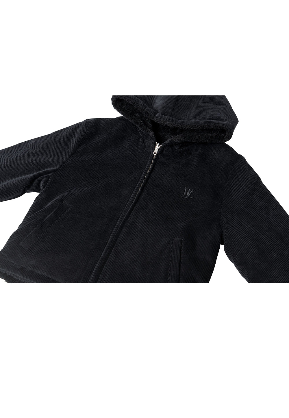 Reversible fleece crop hood zip-up black