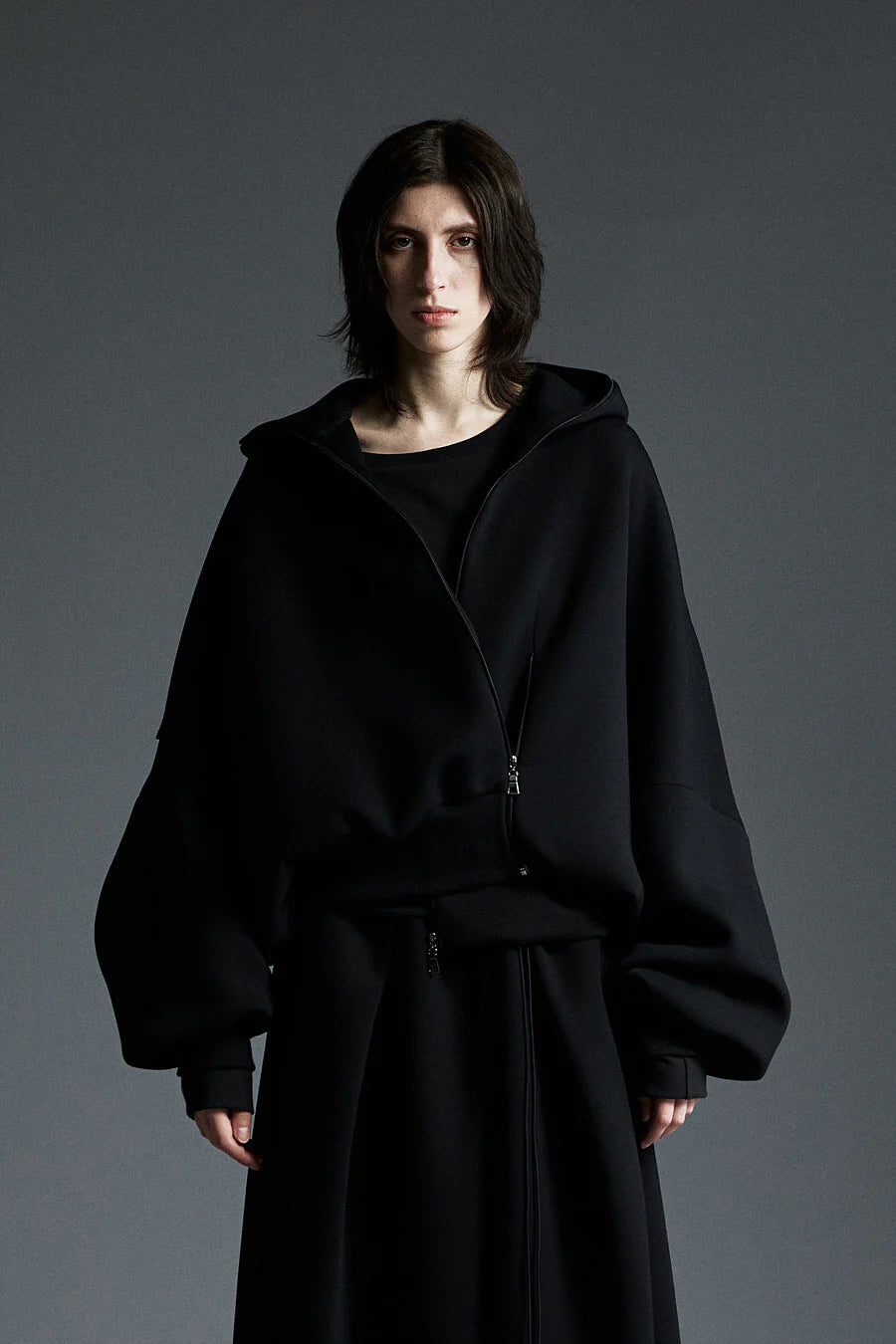 Neoprene Zip-Up Hoodie Cardigan Black