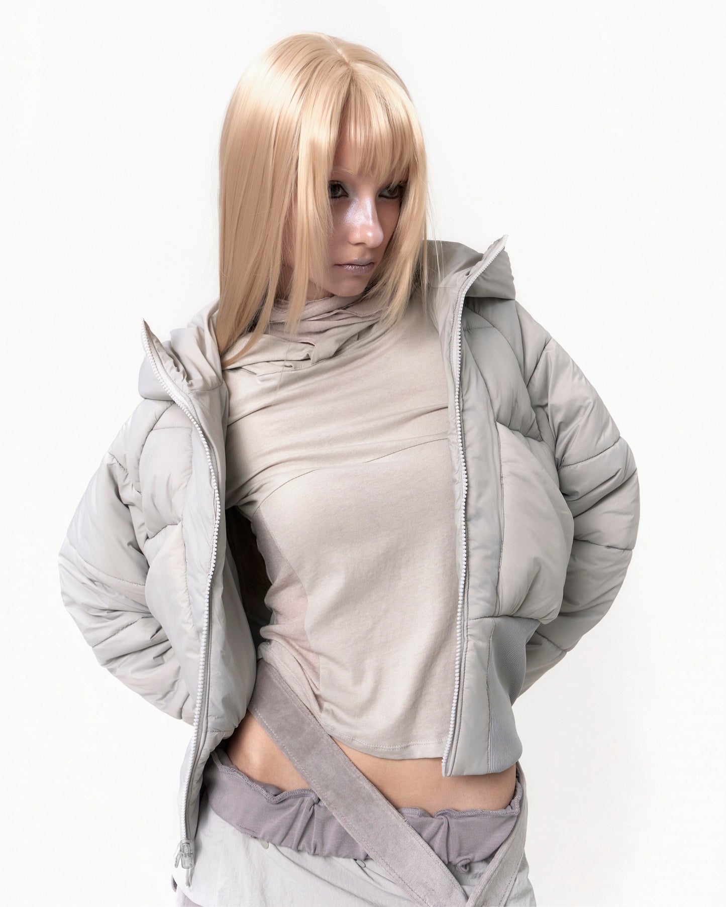 Reversible Short Padded Jacket Grey