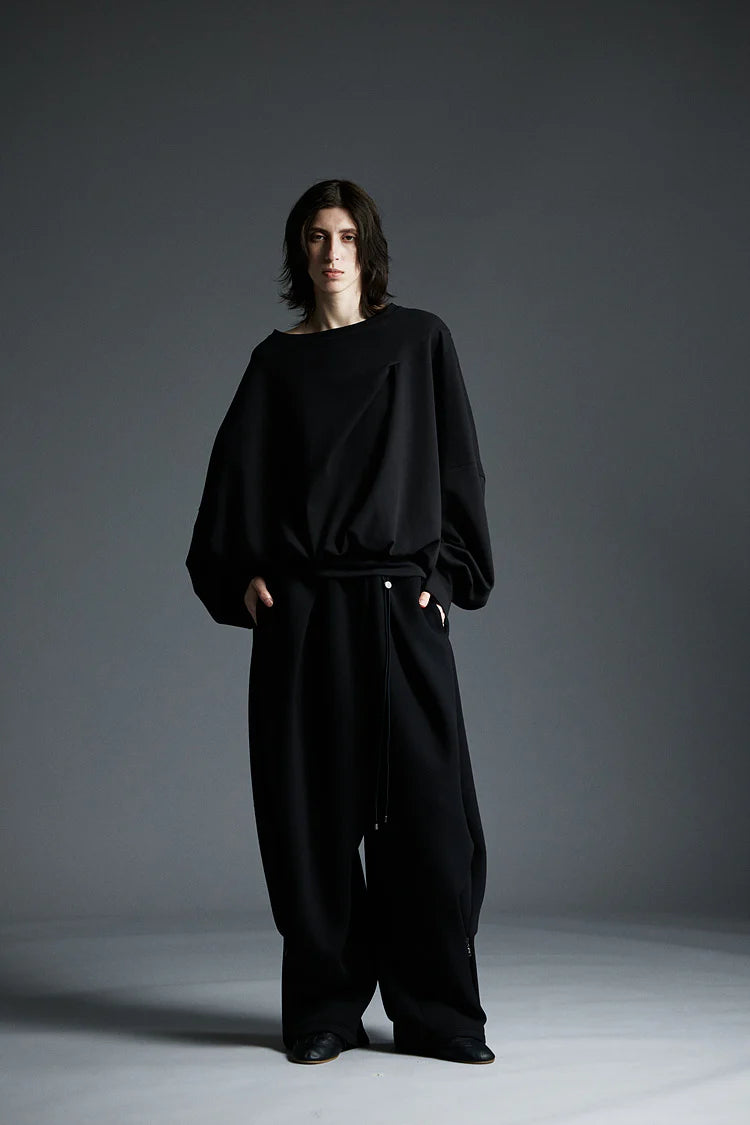 Neoprene Wide Sweat Pants Black