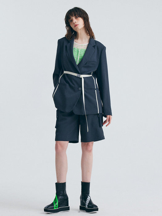 Ribbon buckled jacket charcoal