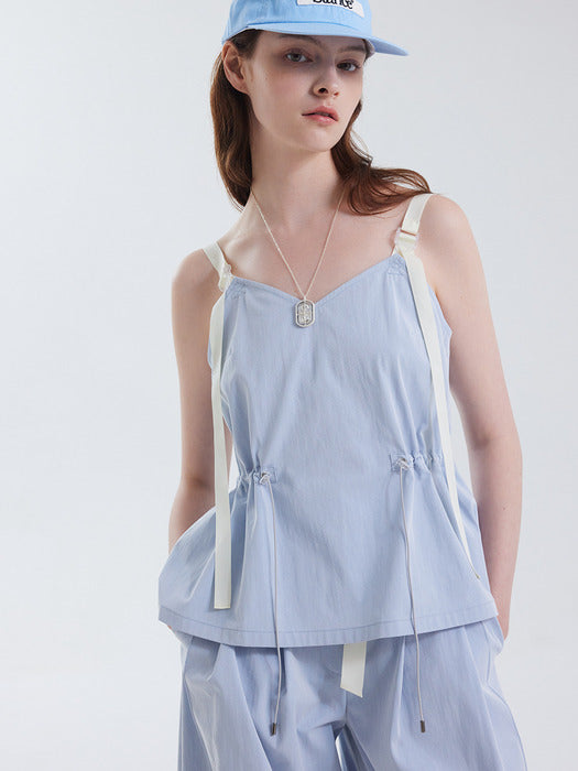 Ribbon strap denim top