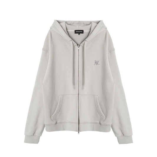 WAL signature stitch hood zip-up light grey