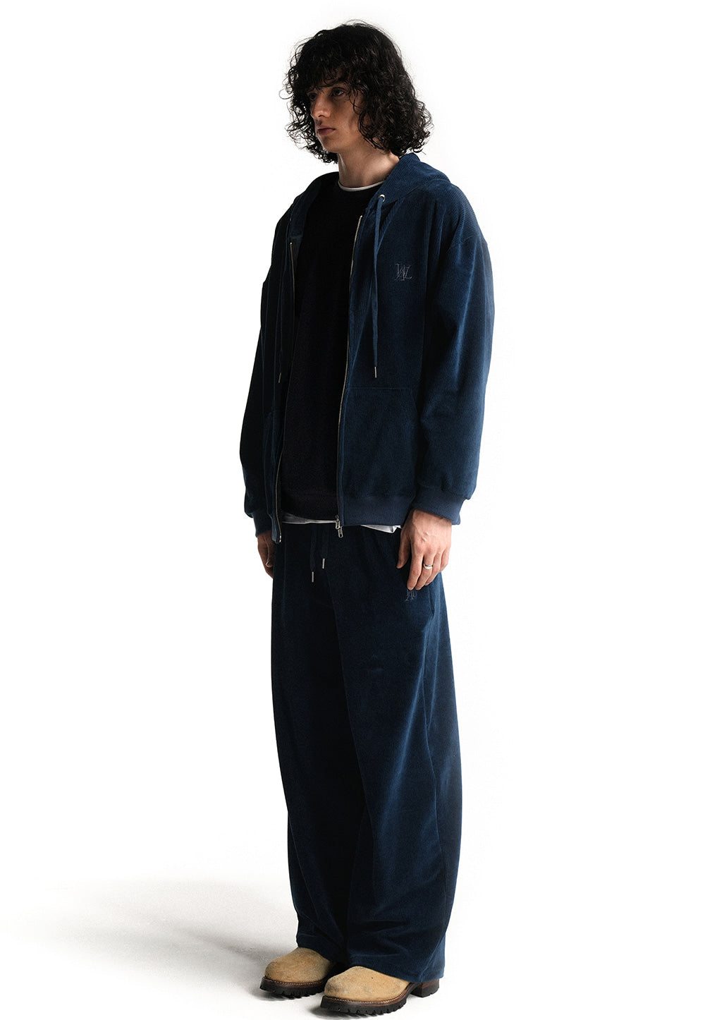 Velour corduroy pants blue