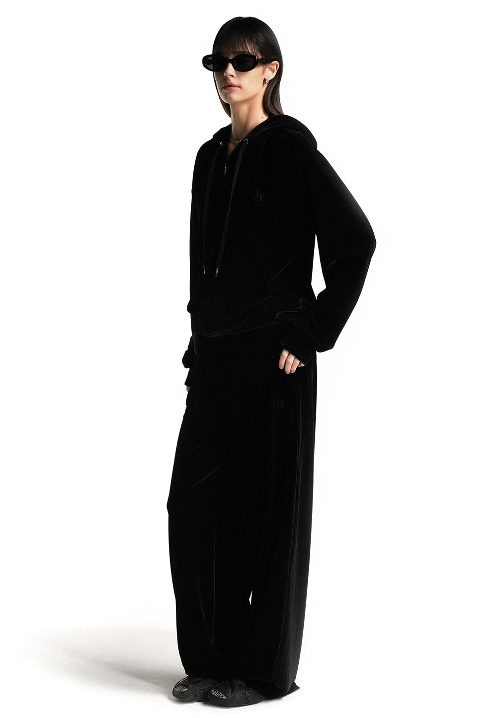 Signature velour wide pants black