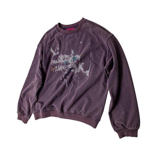 Graphic vintage washing sweatshirt purple