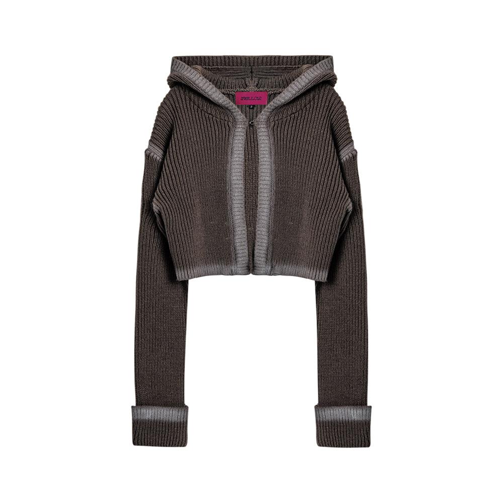 Spray hood knit cardigan brown