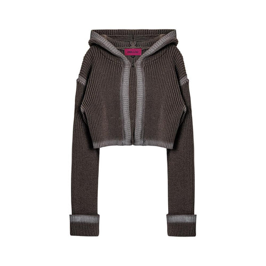 Spray hood knit cardigan brown