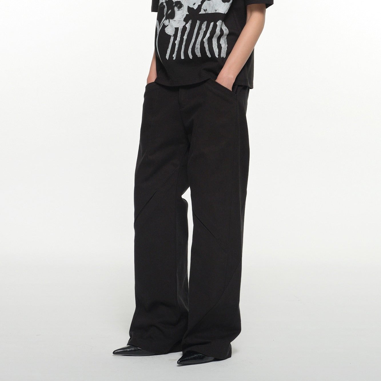 Seam Line Cotton Pants Black