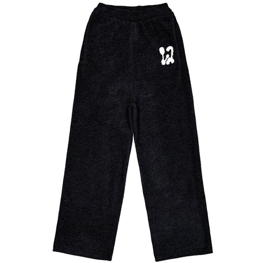 Intarsia wide knit pants black