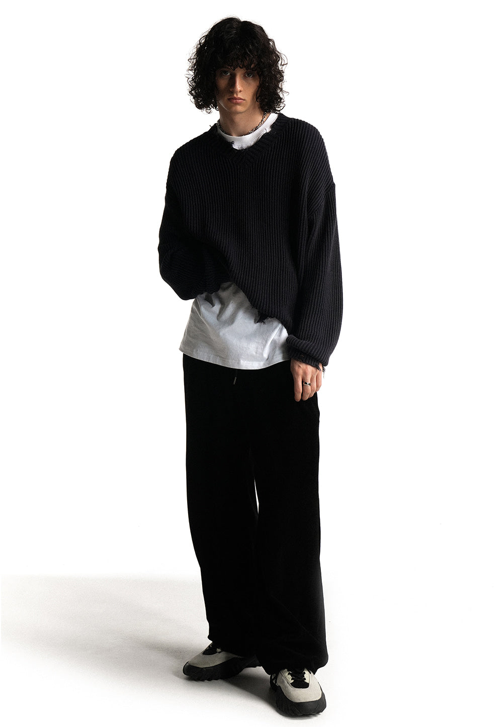 Velour corduroy pants black