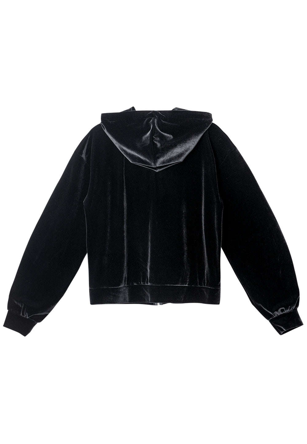 Signature velour slim hood zip-up black