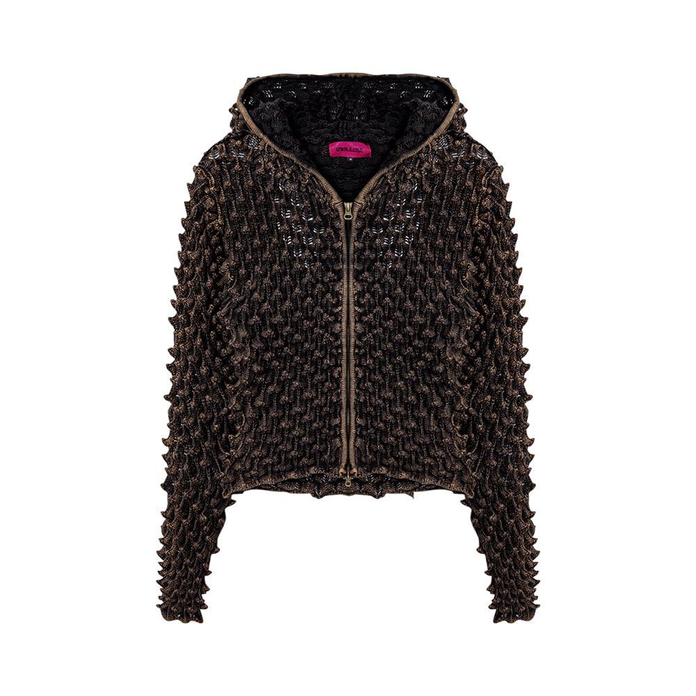 Romanesco knit zip-up dark brown