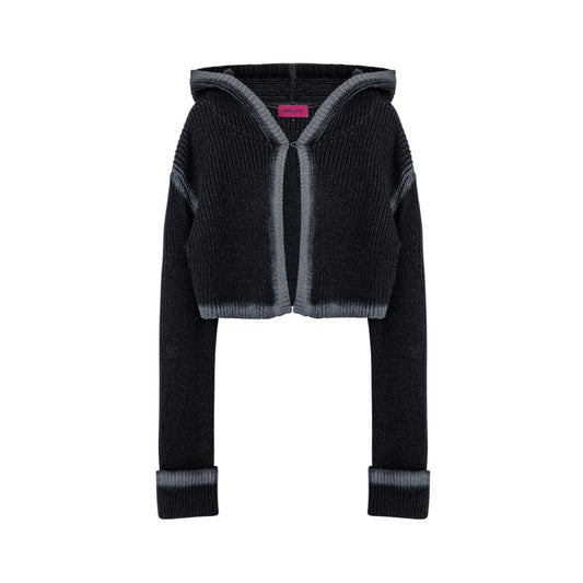 Spray hood knit cardigan black