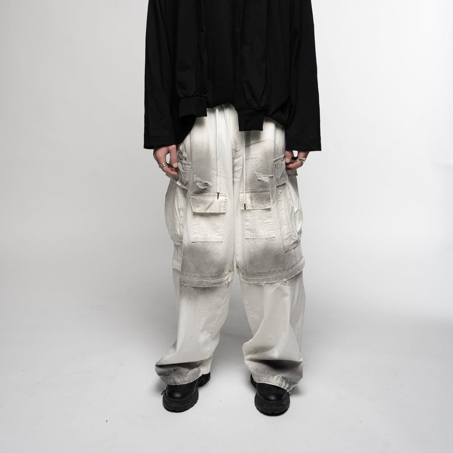 Spray Painted Cargo Trouser White