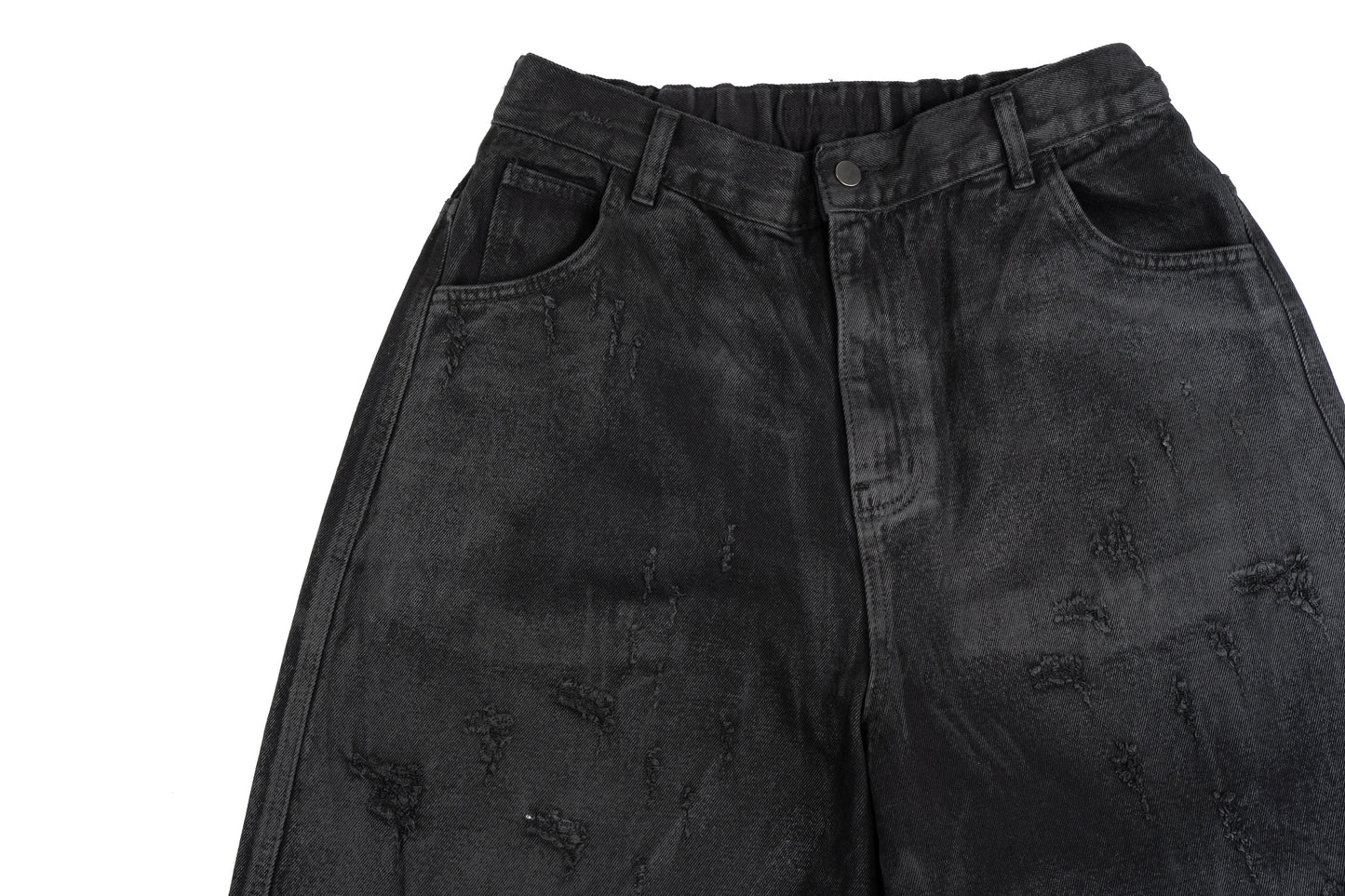 Coated Distressed Baggy Pants