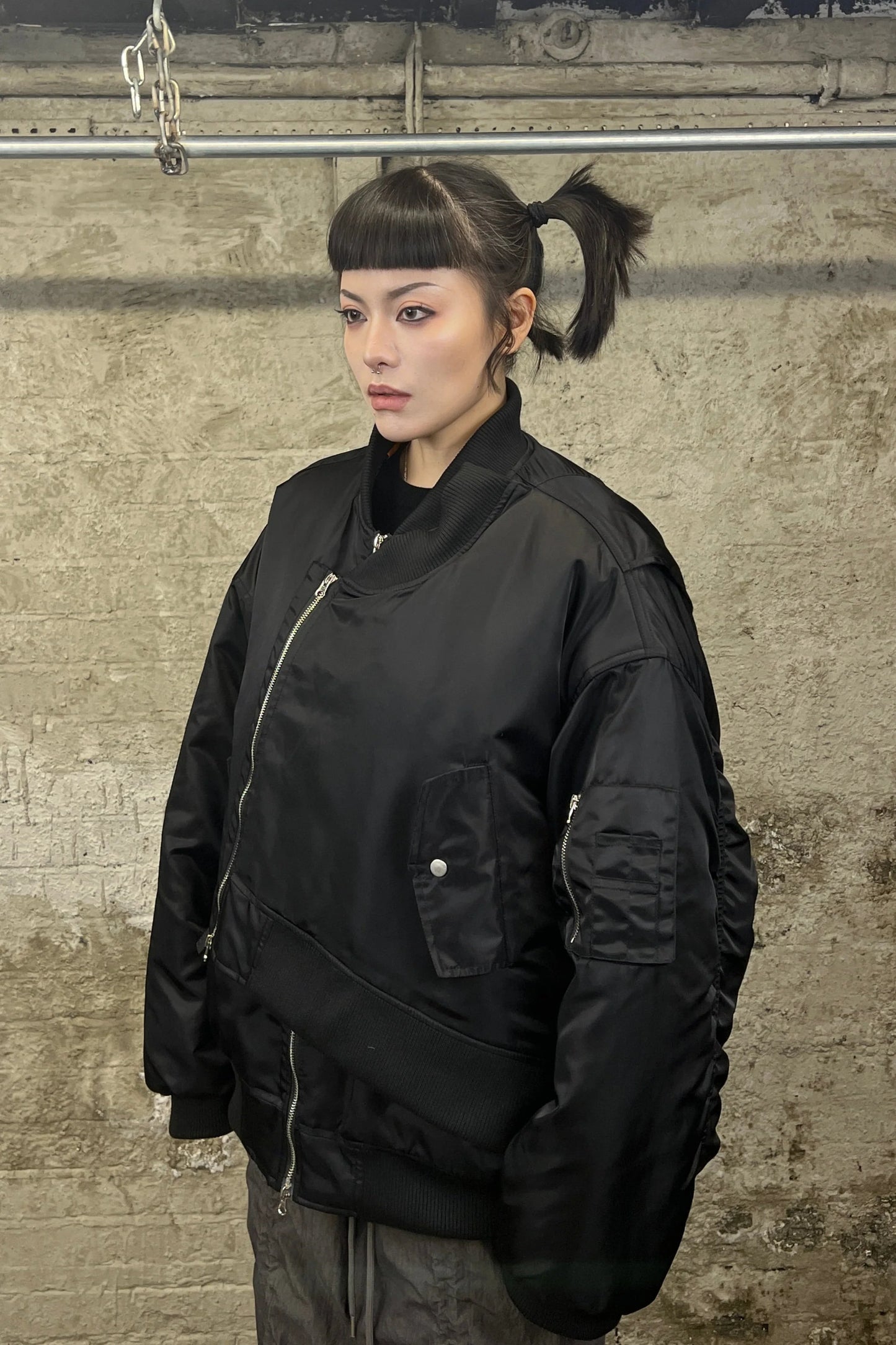 Asymmetric bomber jacket