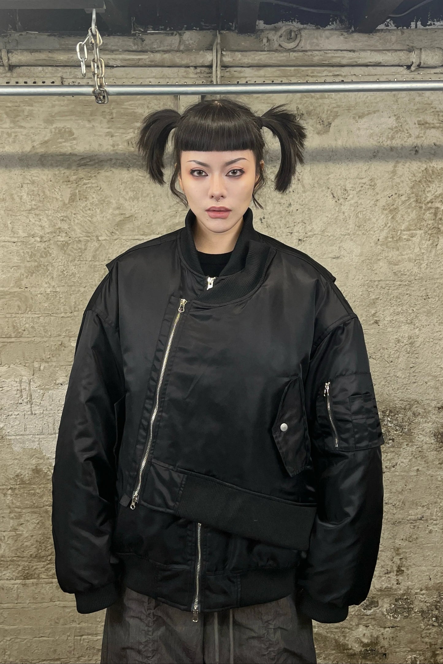 Asymmetric bomber jacket