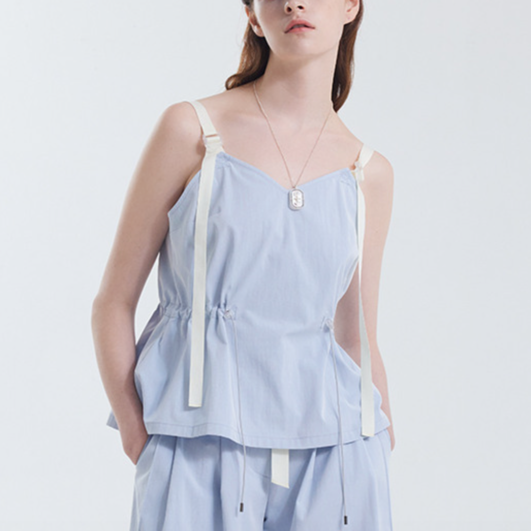 Ribbon strap denim top