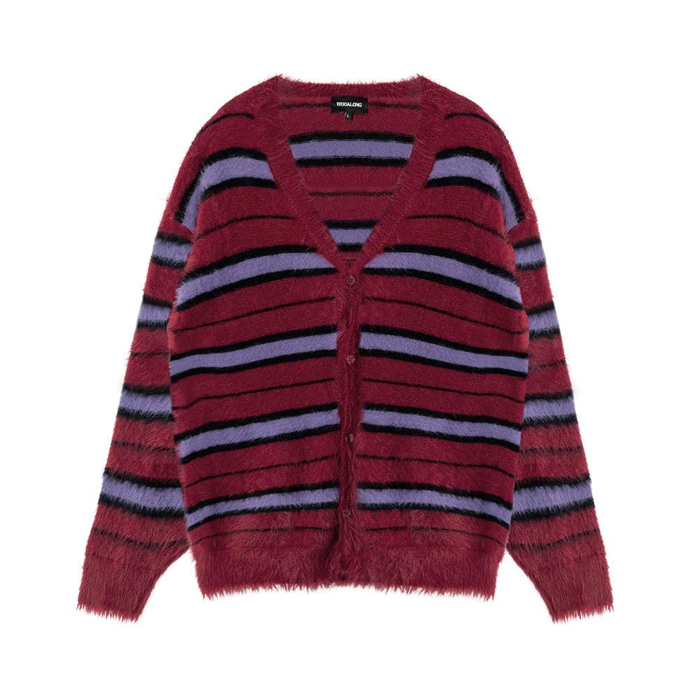 Stripe brushed cardigan red