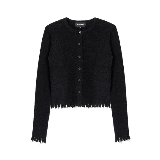 Distressed knit round cardigan black