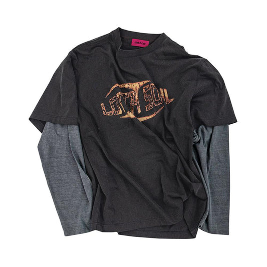 Lotta soul graphic layered T-shirts charcoal