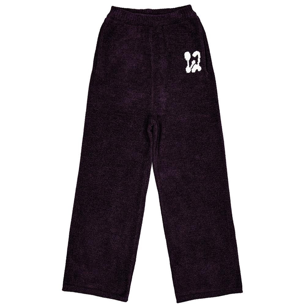 Intarsia wide knit pants wine black