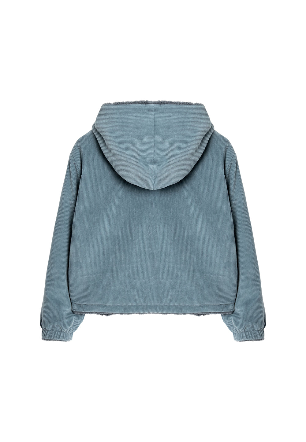 Reversible fleece crop hood zip-up charcoal + blue