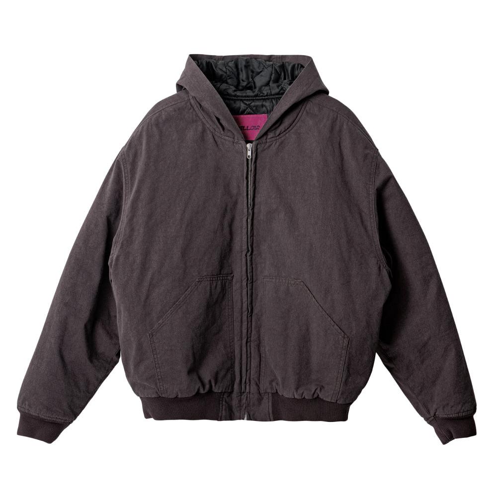 Typo graphic over hood jacket dark brown