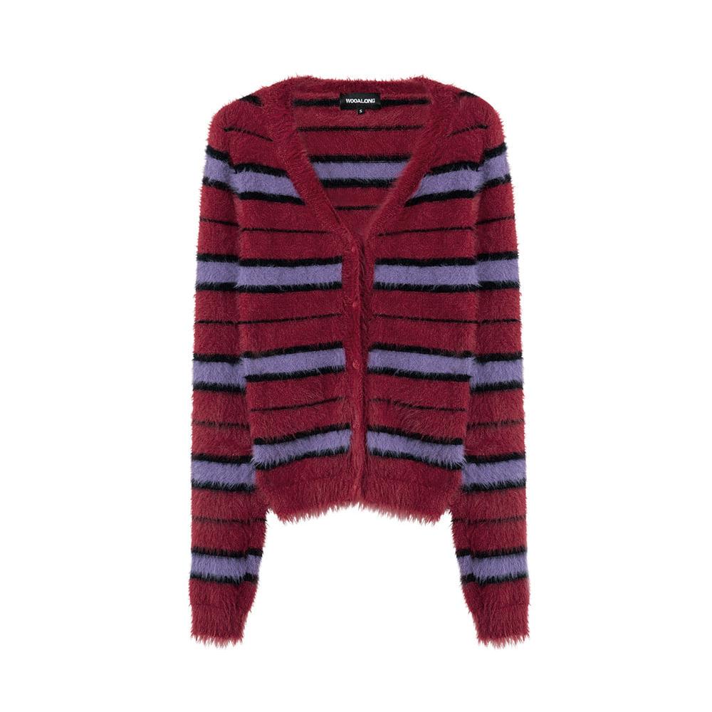 Stripe brushed slim line cardigan red