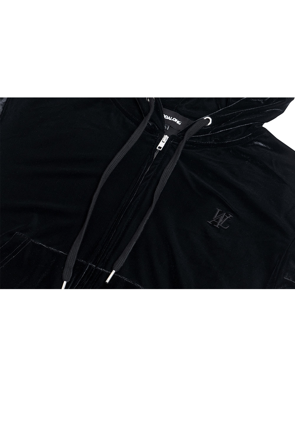 Signature velour slim hood zip-up black