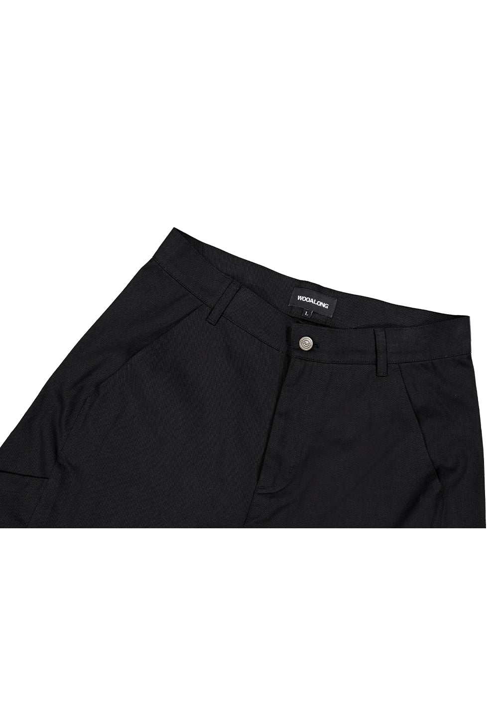 Layered side pocket cotton pants black