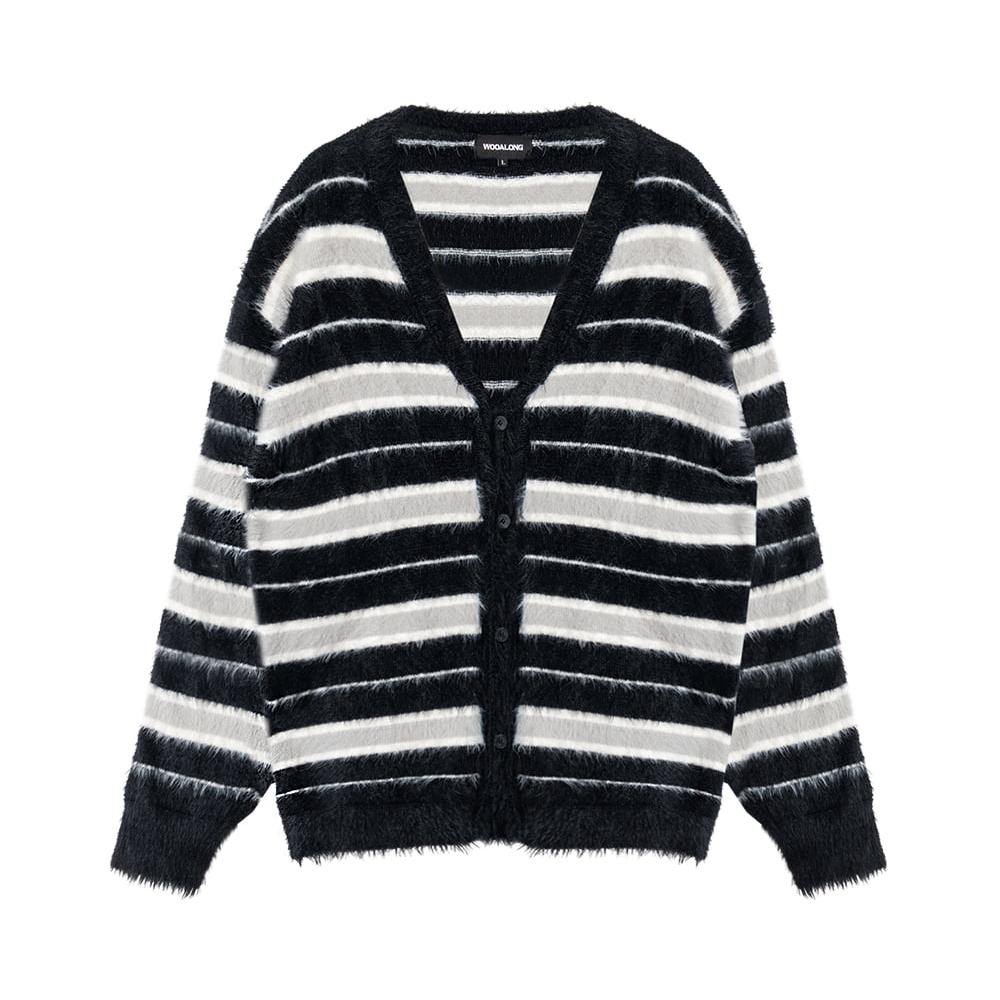 Stripe brushed cardigan black