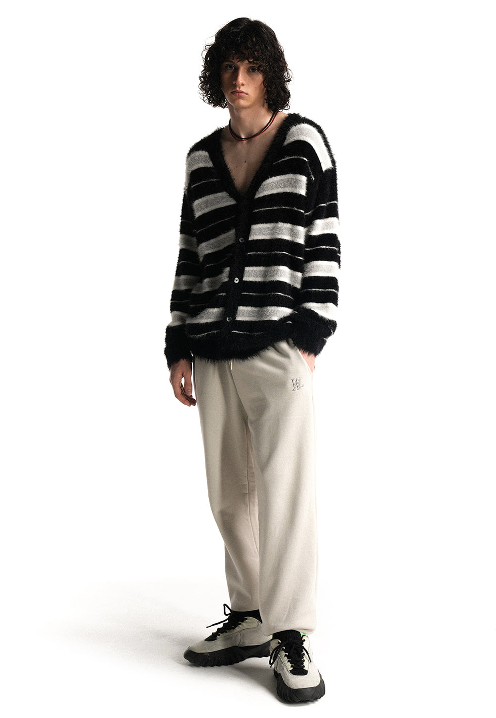 Stripe brushed cardigan black