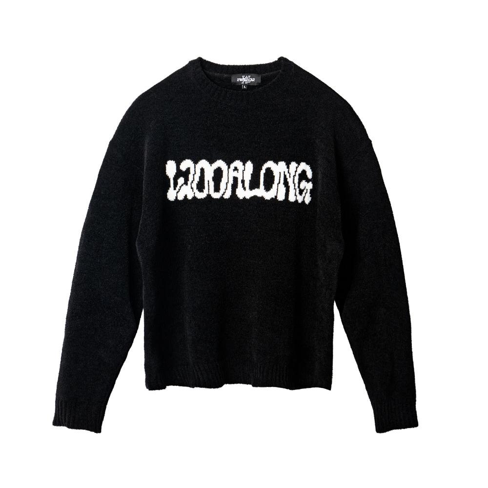 Intarsia lettering pullover knit black