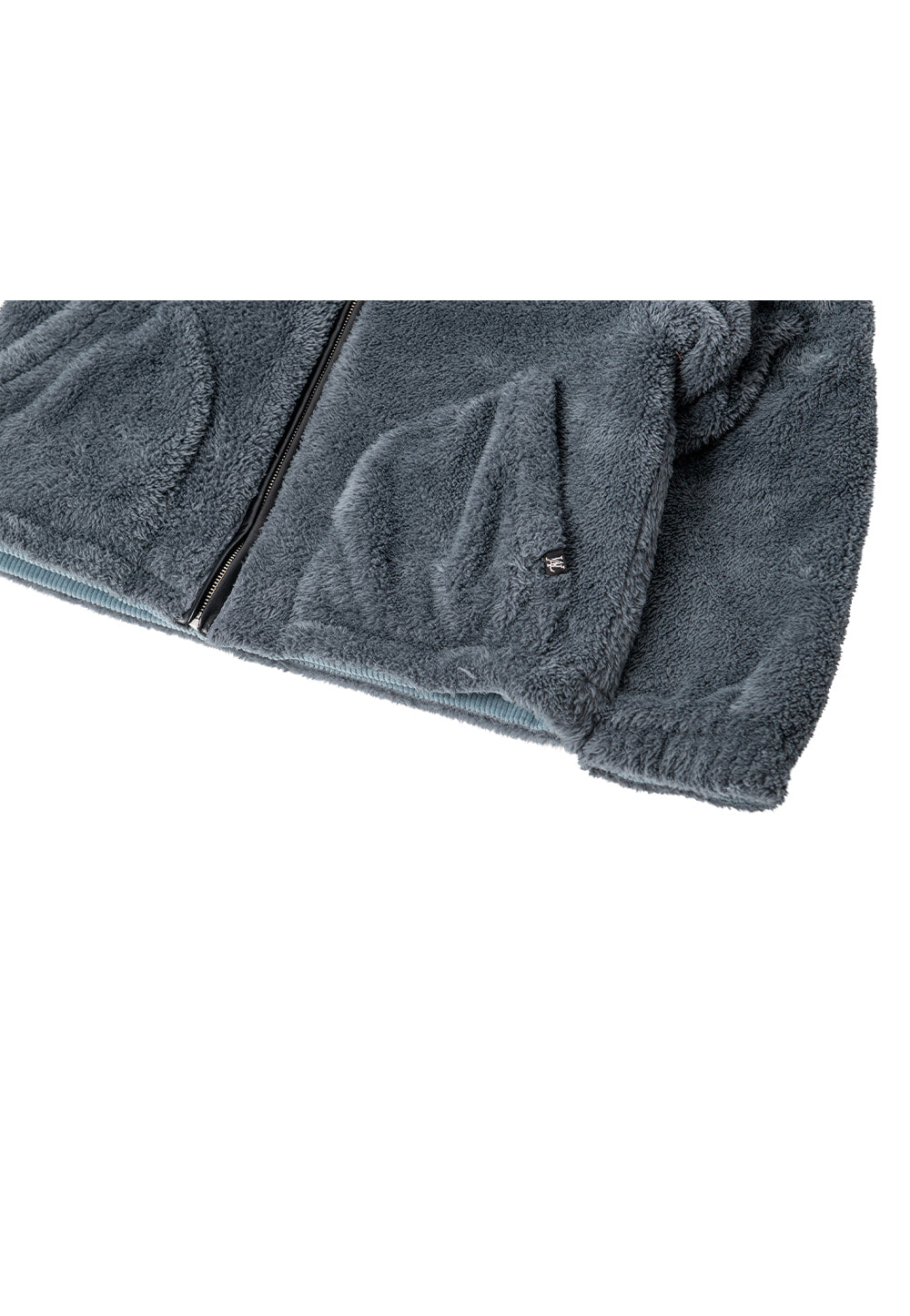 Reversible fleece crop hood zip-up charcoal + blue