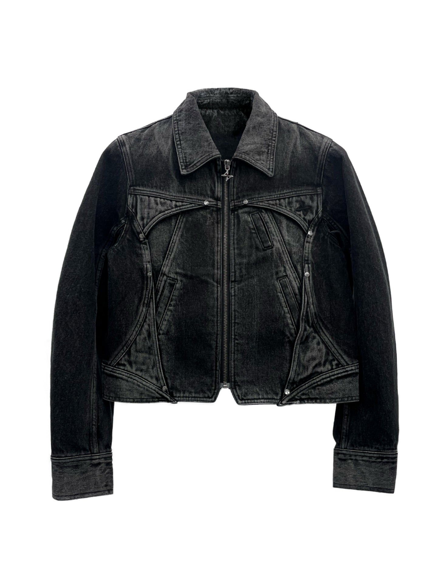 Hidden pocket denim trucker jacket black